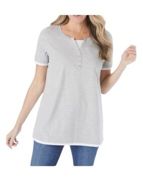 St. John's Bay Light Gray Short Sleeve Henley Tunic